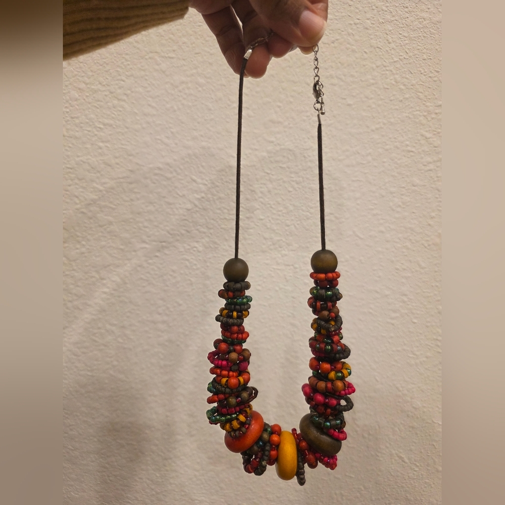 Handcrafted Multicolor Beaded Statement Necklace - image 2